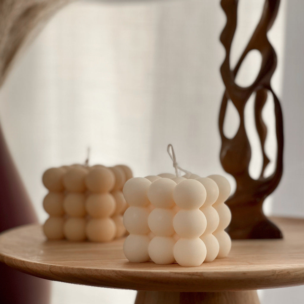 Bubble Cube Candle: Decorative Soy Wax Pillar, Handmade