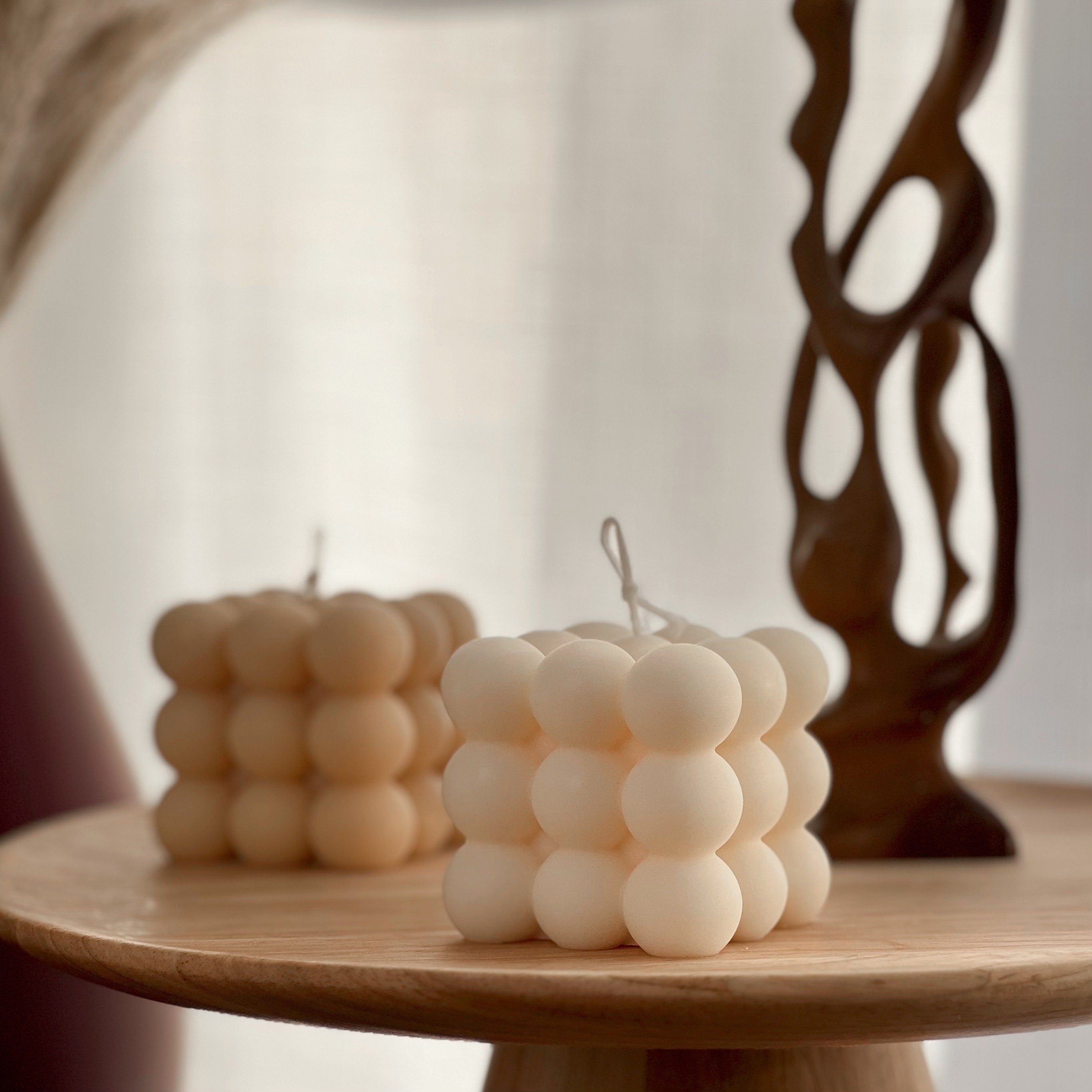 Bubble Cube Candle: Decorative Soy Wax Pillar, Handmade