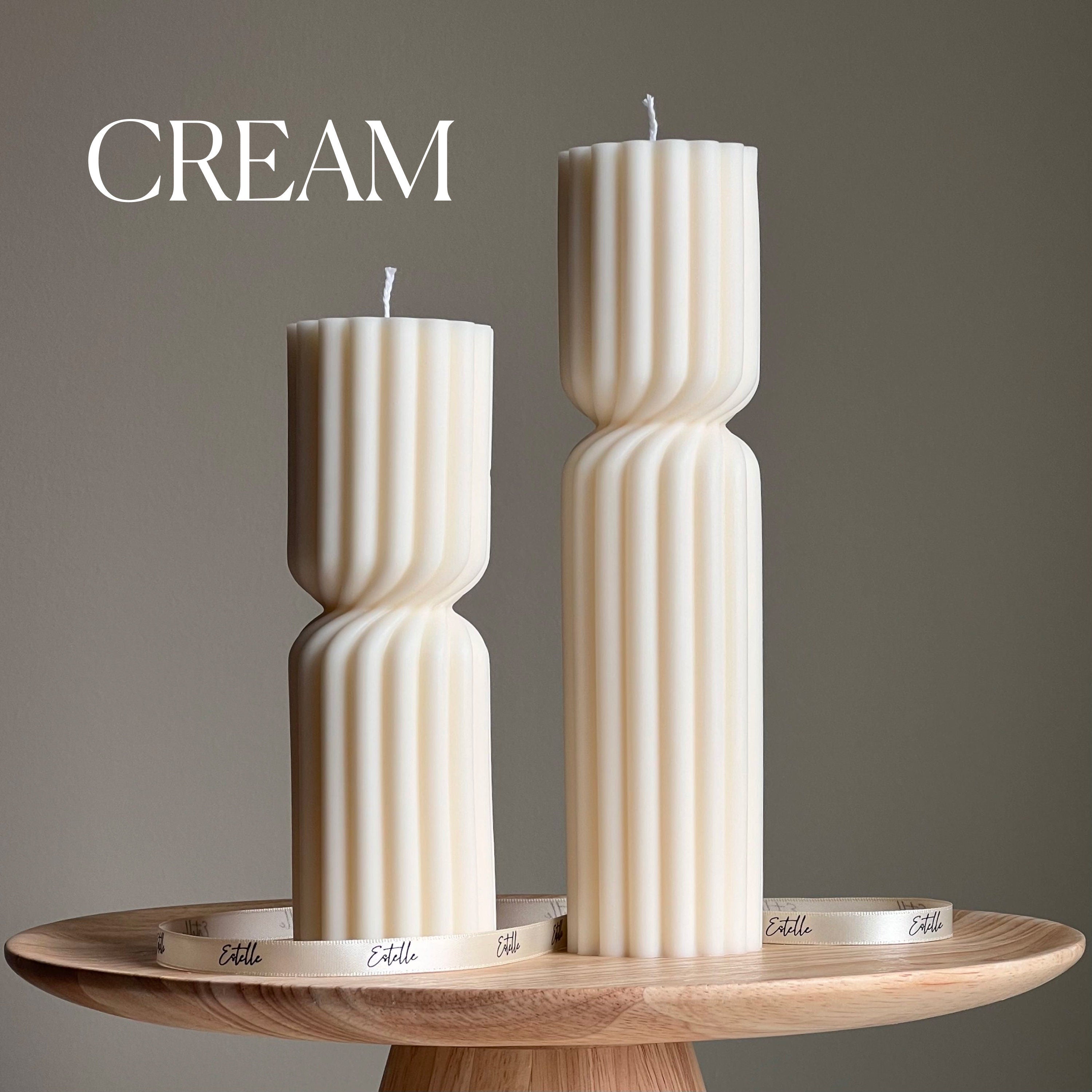 Small Ribbed Hourglass Pillar Candle: Sculptural Soy Wax Candle