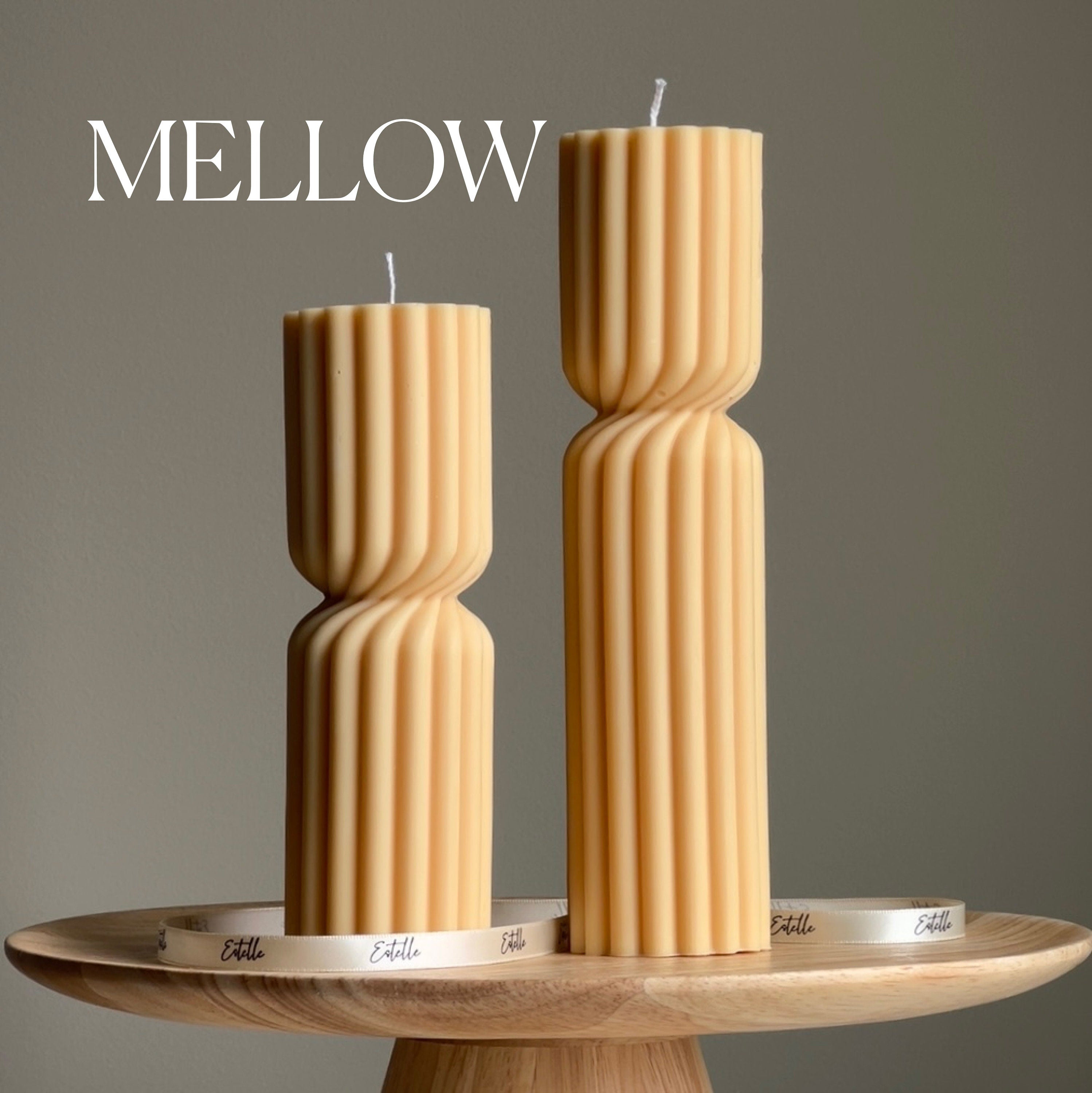 Small Ribbed Hourglass Pillar Candle: Sculptural Soy Wax Candle