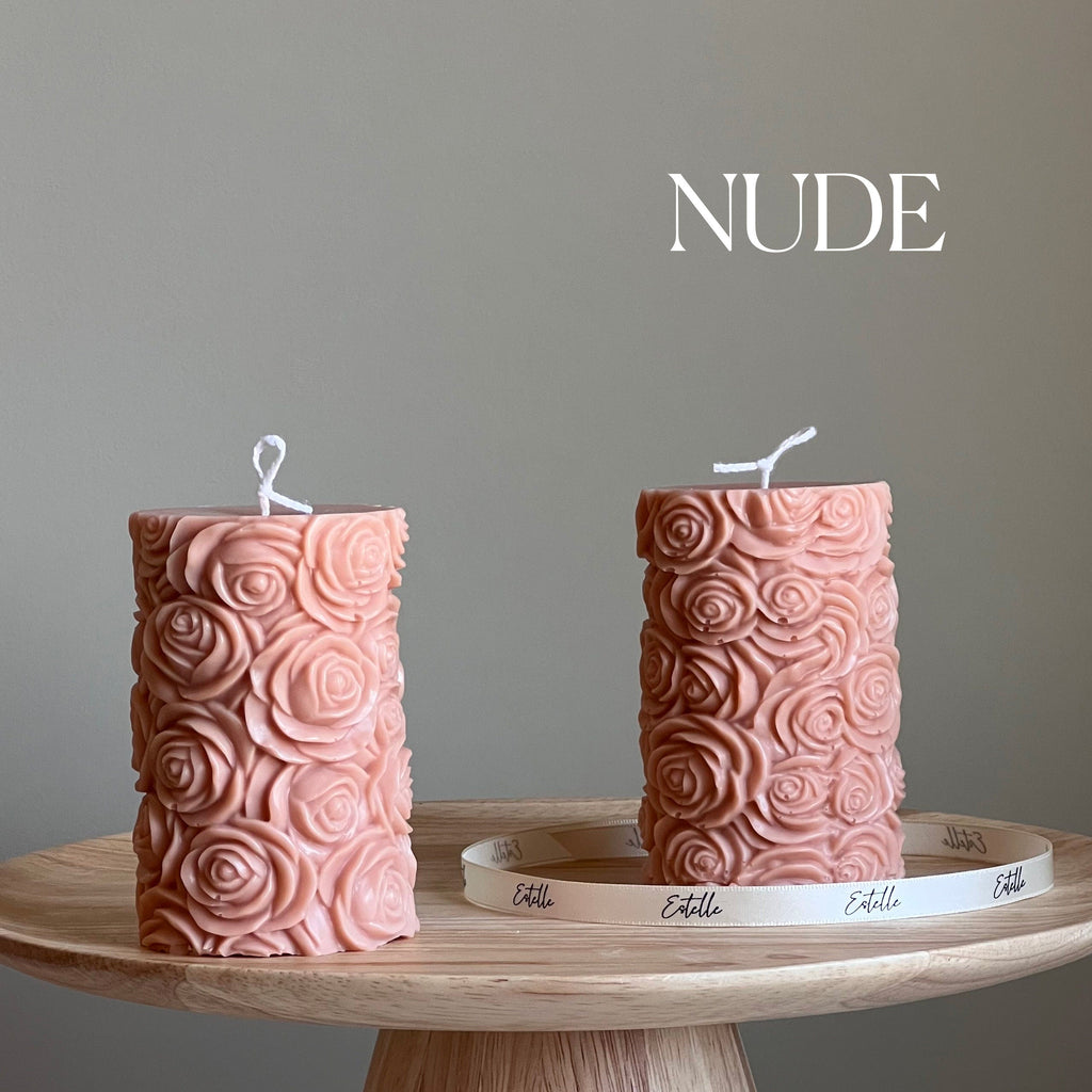 Handmade Rose Soy Wax Pillar Candle | Unscented Decorative Candle