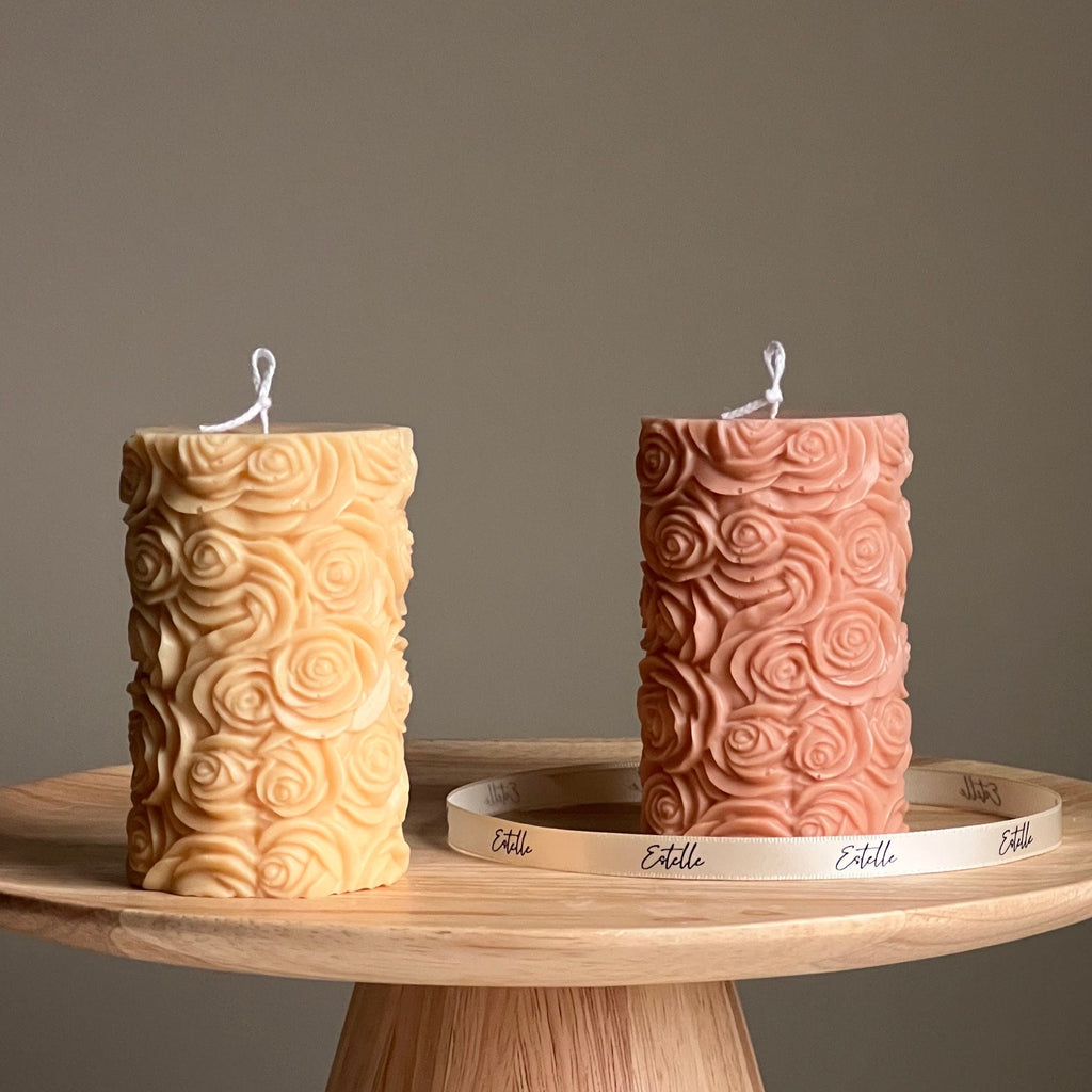 Handmade Rose Soy Wax Pillar Candle | Unscented Decorative Candle