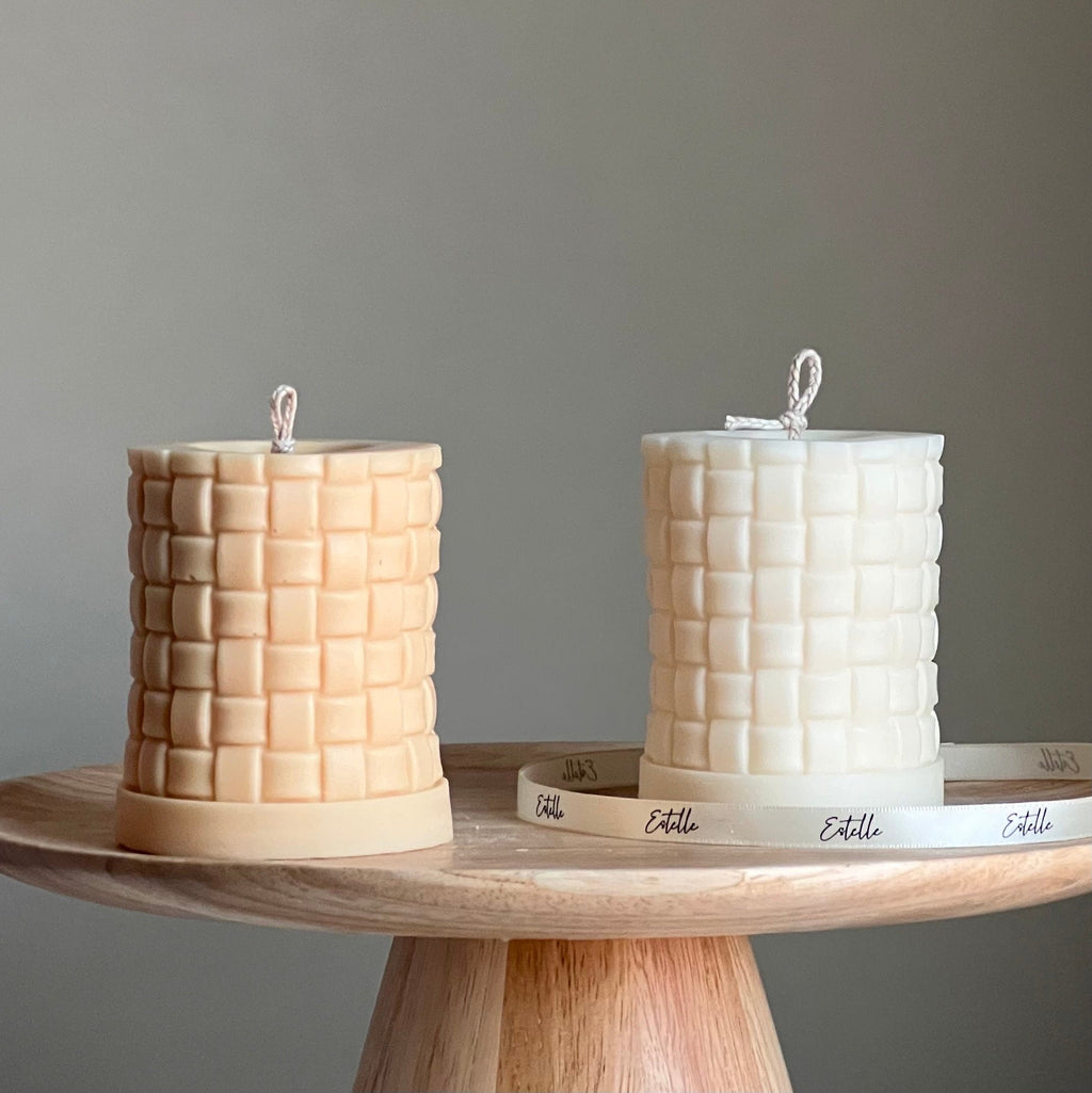 Large Knitted Soy Pillar Candle | Custom Color & Scent