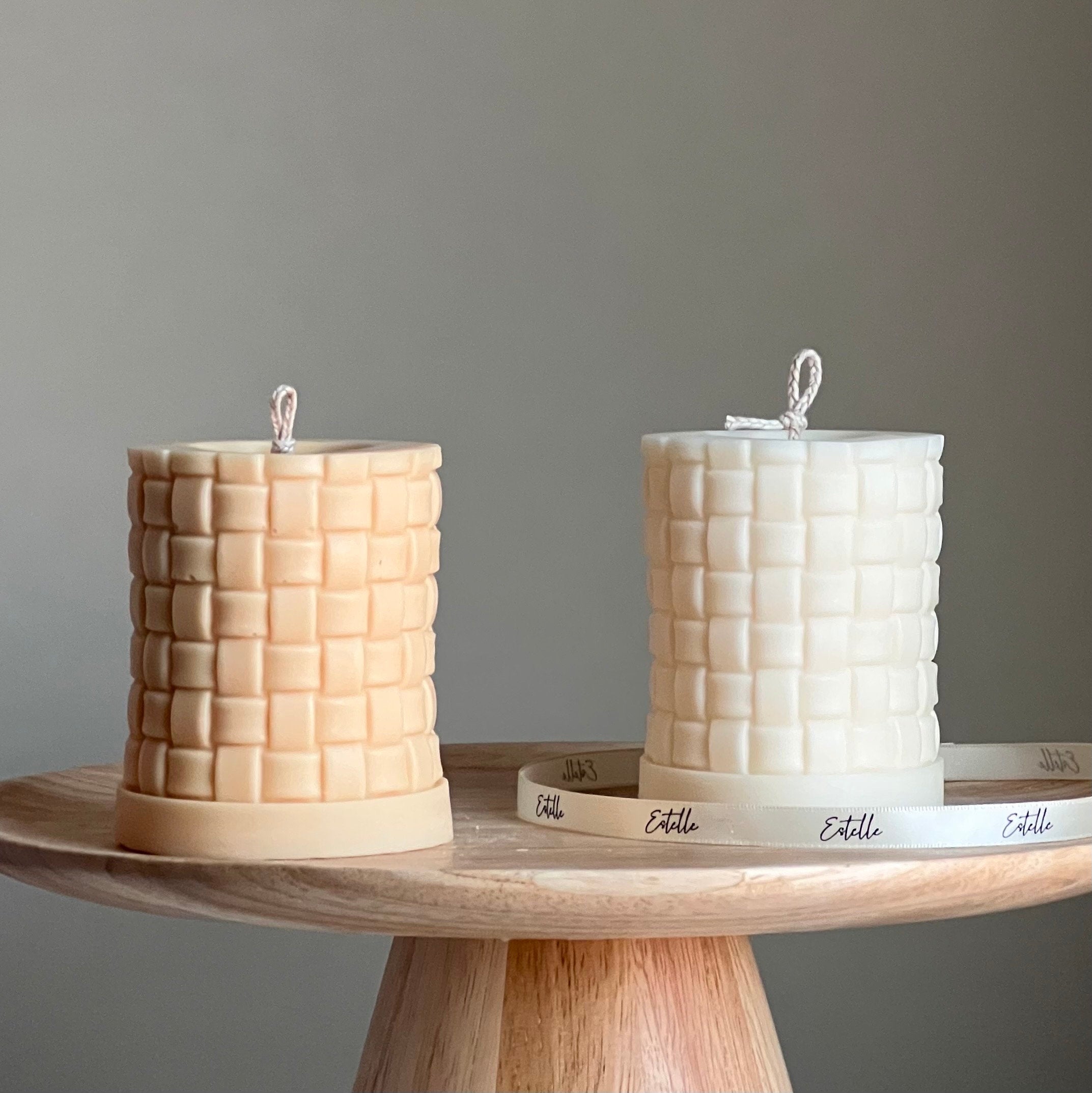 Large Knitted Soy Pillar Candle | Custom Color & Scent